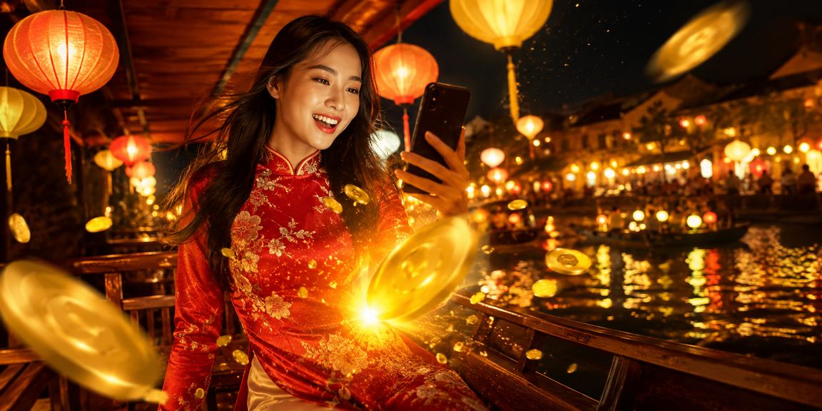 Người dùng tại Hà Nội theo dõi sự kiện thể thao qua điện thoại giữa không khí lễ hội đèn lồng